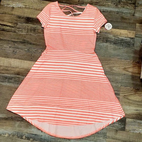 NWT SO Girls CrissCross Back Hi-Lo Dress NEON CORAL ORANGE size 14 Orig$55+Tax - Picture 1 of 5